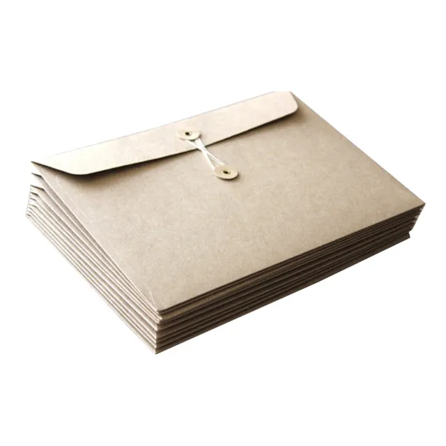 Design personalizado A4 A5 A6 marrom envelope de presente de papel kraft com corda