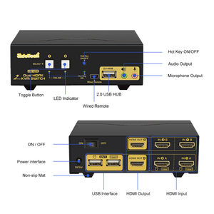 Jidetech 2端口双显示器2.0 KVM交换机扩展显示热键，带音频交换机USB集线器 - Product Image 3