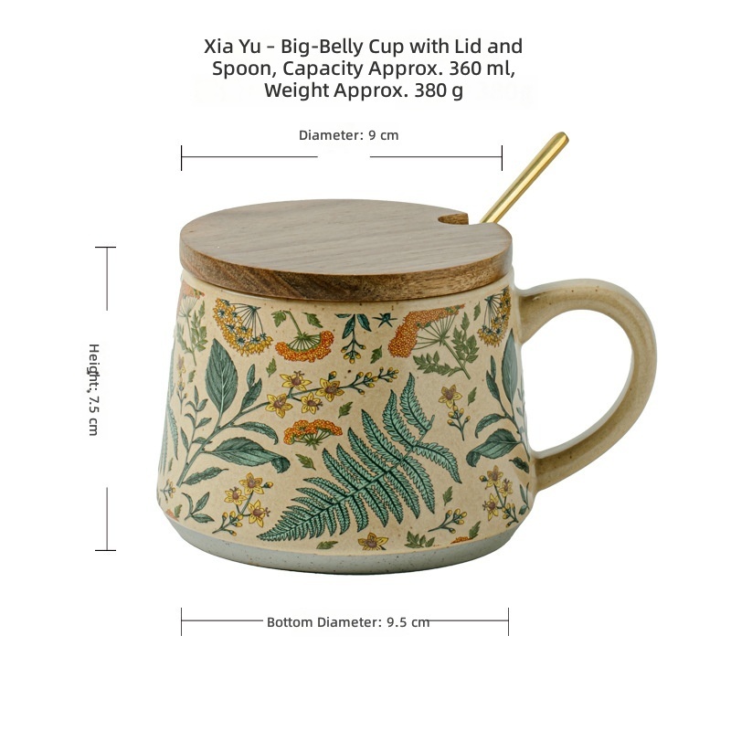 Xia yu - large belly cup with lid and spoon gray