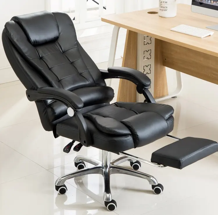 Chaise de bureau ergonomique en cuir confortable au Design moderne avec repose-pieds
