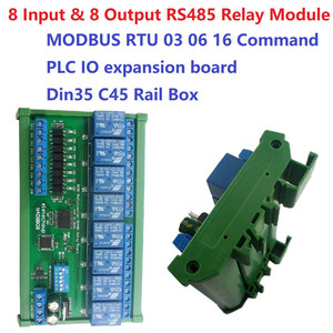 DC 12V 24V 8 Isolated <strong>Input</strong> &amp; 8 <strong>Output</strong> DIN35 C45 Rail Box UART RS485 Relay Module <strong>Modbus</strong> RTU Control Switch Board