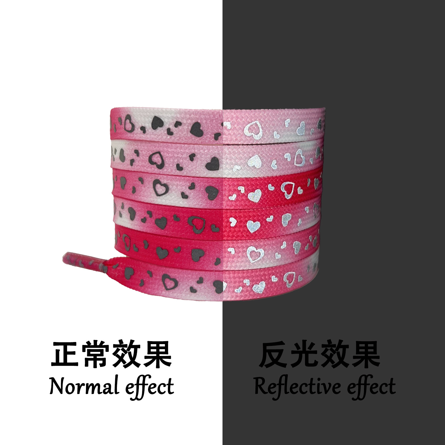 Cordones reflectantes rojo rosado con diseño de corazones, un par C9.