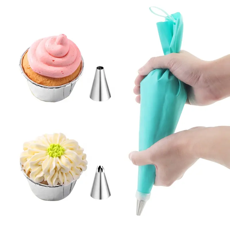 easy use Reusable Eva Piping Bag Cake Decorating Supplies Kit Icing Piping Bag With 2 Stainless Steel Nozzle