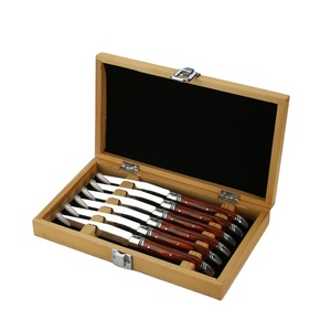 Laguiole Style Classic Design Steak Knife Set 6pcs <strong>Red</strong> Pakka Wood <strong>Handle</strong> <strong>Flatware</strong> With Sharp Blade for School Home Table Cutlery - Product Image 2