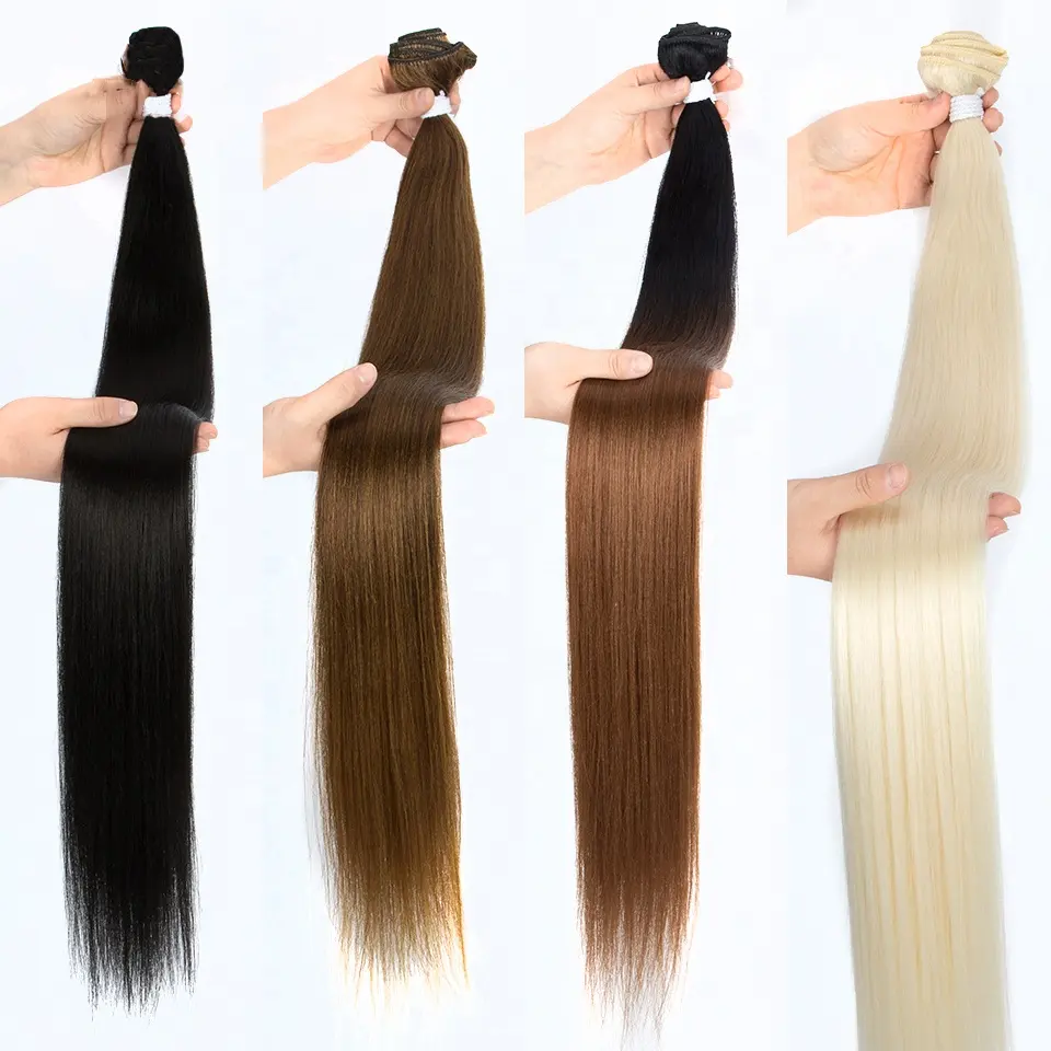 Super soft smooth ombre blonde high resistant bone straight synthetic hair bundles with closure synthetic hair manufacturing