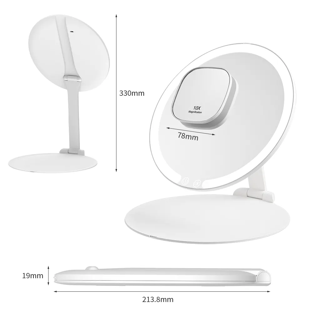 مرآة تكبير مخصصة بمستشعر صالة بثلاثة أوضاع إضاءة ولون للسفر، مرآة تكبير محمولة بإضاءة ليد صغيرة الحجم