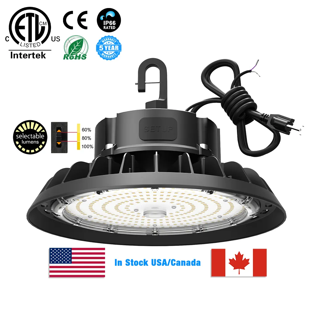 Stock en EE. UU. Canadá IP65 High Bay Light Selección de CCT de potencia múltiple 100W-240W Warehouse UFO Led High Bay Light