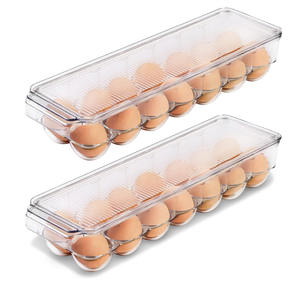 Paquete de 2 contenedores de huevos de plástico transparente con asa de tapa Soporte de huevos de refrigerador apilable para organización de almacenamiento de cocina - Product Image 1
