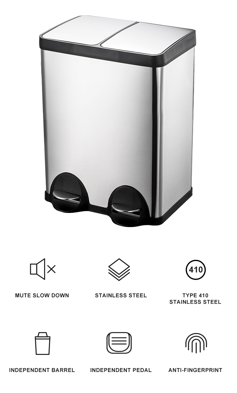 Manufacturer kitchen 2 compartments stainless steel trash can in waste bins