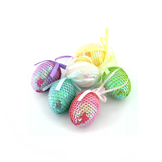 2023 Ovos de Páscoa 6pcs/ pvc box Bead glitter ovos pendurados ornamento Primavera Verde Colorido Easter Egg Decoração Para Crianças Brinquedo