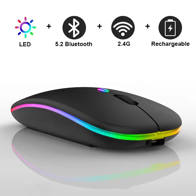 Mouse nirkabel BT5.0 dapat diisi ulang mini, tetikus Gaming lampu belakang LED ergonomis senyap bluetooth 2.4GHz Untuk laptop ipad