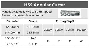 Naipu 3/4&quot; Diameter 2&quot; Depth of Cut HSS Annular Cutter with 3/4'' <strong>Weldon</strong> Shank for Metal Cutting - Product Image 5