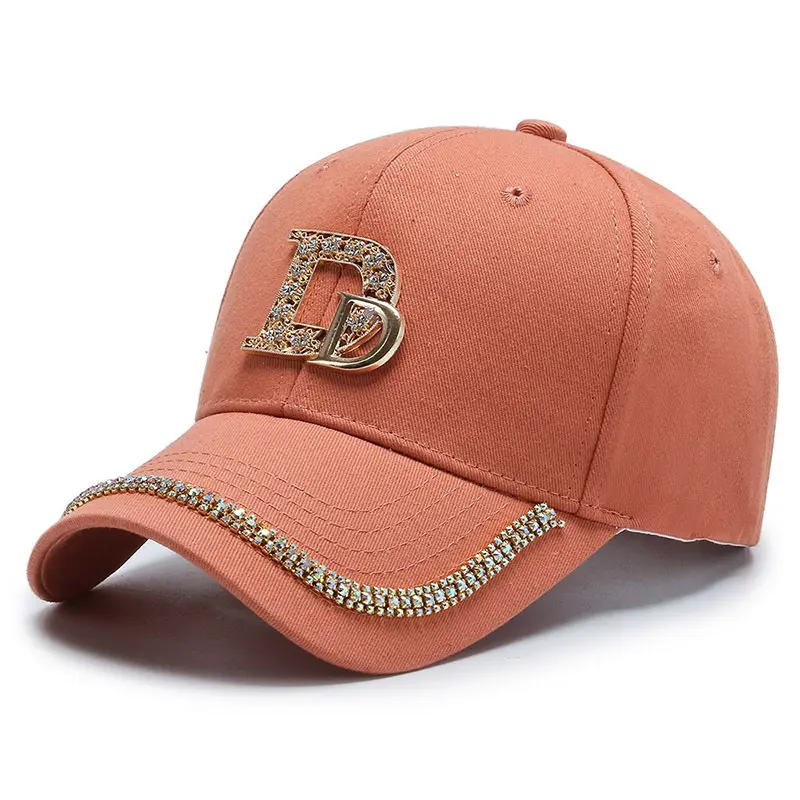 Gorra de béisbol de alta calidad con doble D, sombrero de béisbol de aleación con diamantes de imitación y letras D
