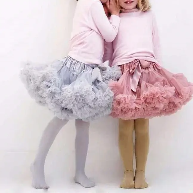 Chicas esponjoso 2-18 años de gasa vestido de colores sólidos tutu faldas de chica de la etapa de la falda de baile de Navidad enagua de tul