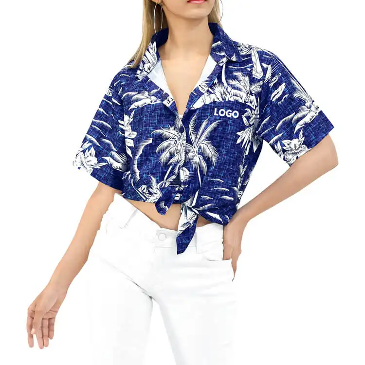 Custom quick dry polyester oversized sublimation blue women's hawaiian golf shirts