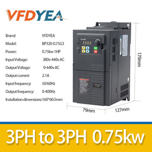 Alta calidad 1PH/3PH a 3PH Entrada monofásica Salida trifásica 0.75KW 1HP Inversor VFD para accionamiento de motor