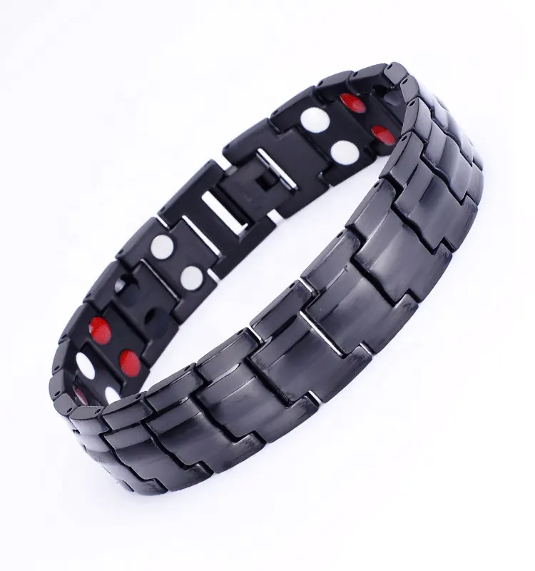 Cadena de acero inoxidable jefe negro pulsera de turmalina de piedra grande de hombre Emf magnético equilibrio pulseras en Japón