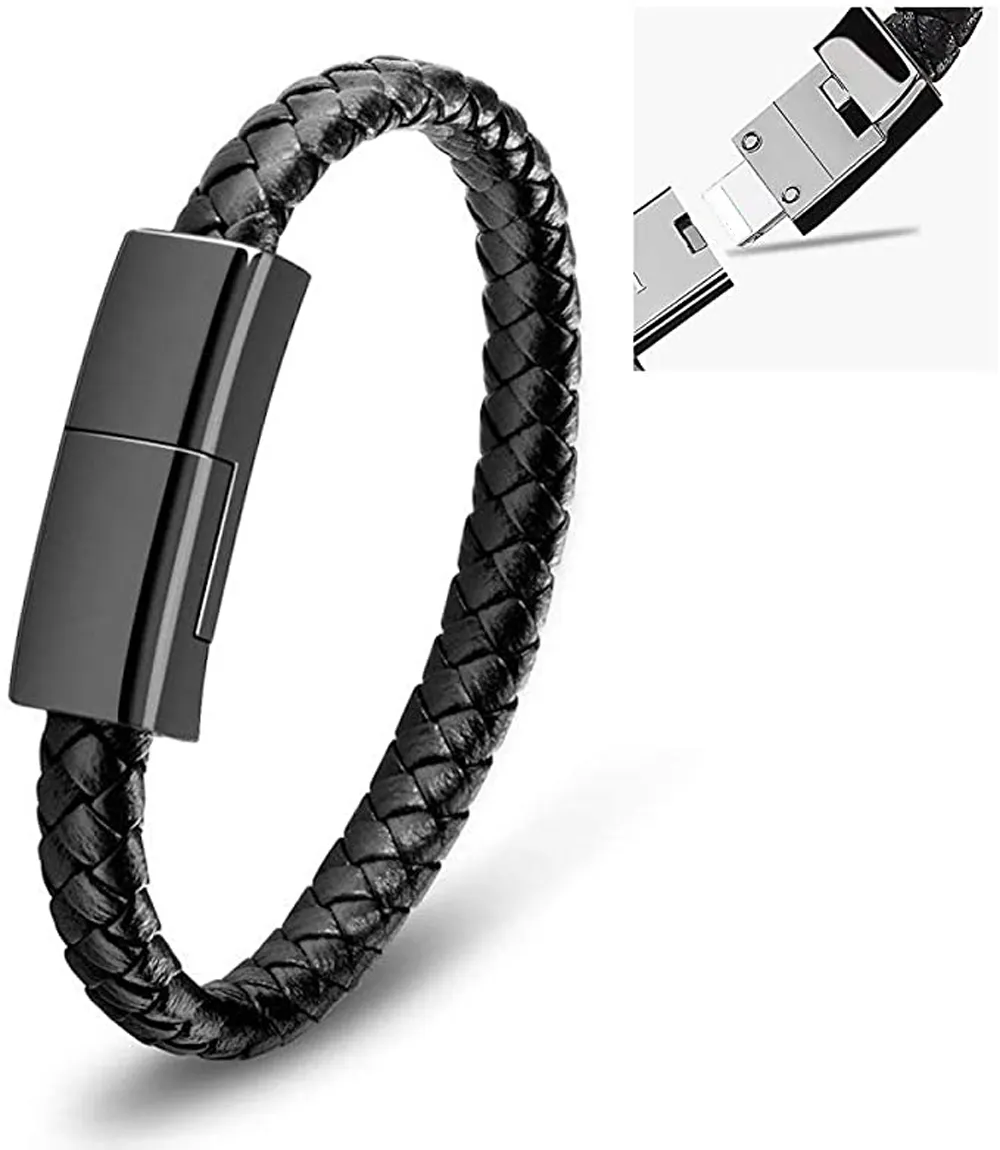 Prodotto di moda 22CM bracciale in pelle cavo di ricarica usb polsino cavo di ricarica micro usb portatile per cavo smart phone