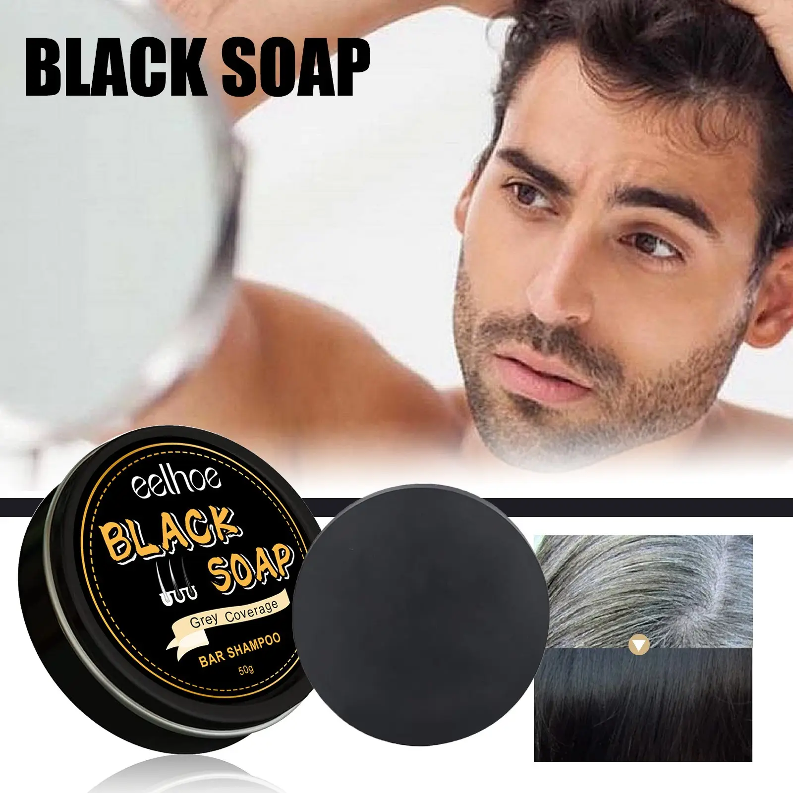 Hoge Kwaliteit Peelhoe Grijze Dekking Voedingsstoffen Haarreparatie Zeephoes Grijze Dekking Haarbar Shampoo Zwart Haar Zeep