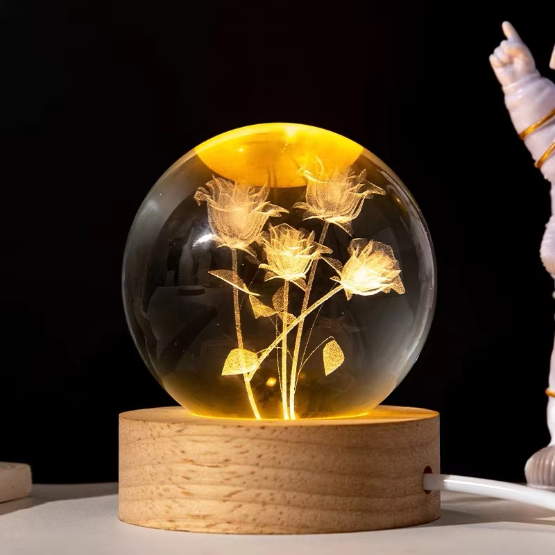 Wood Base+Rose design crystal