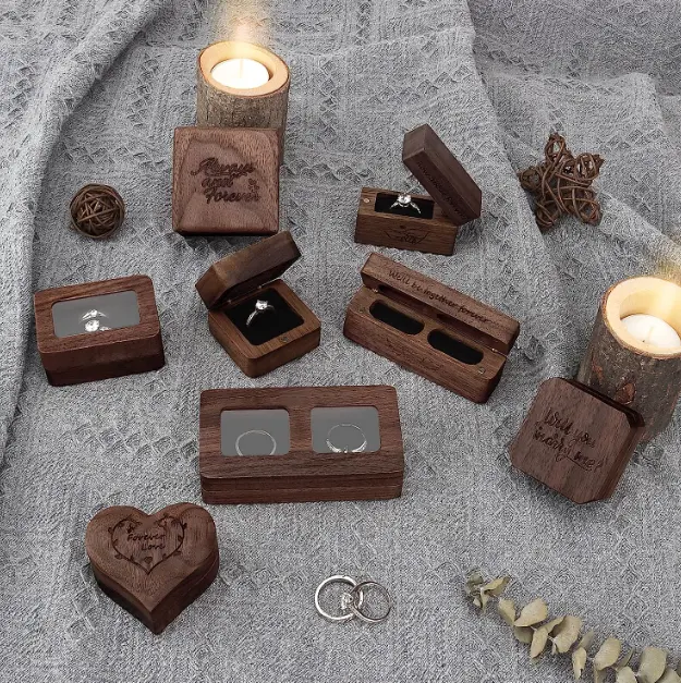FORTE petite boîte à bijoux en bois quantité minimale de commande bague en bois rustique collier logo gravé emballage de bijoux boîte à bijoux personnalisée