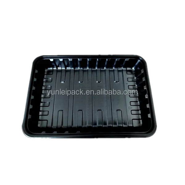 Plastic over wrap frozen meat tray with rolled edge