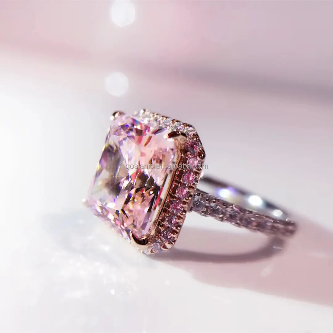 Radiant Cut 5 Karat Pink S925 Sterling Silber vergoldet 5A High Carbon Diamond Ring für Frauen Hochzeit Verlobung sring