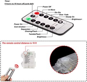Las luces LED de cuerda al aire libre cadena luces con pilas con Control remoto 8 modos de cambio de Color LED impermeable LED luces de tira