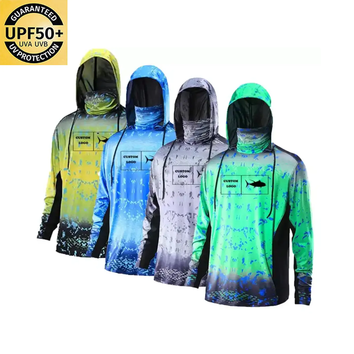 Men's Camo Fishing Hoodie and Quick Dry Breathable Sports Shirt Customized Plus Size with Long Sleeve Sublimation Fishing Wear