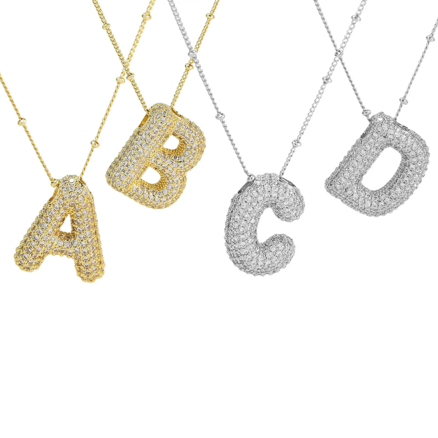 Collier brillant en zircon cubique avec alphabet à bulles, A-Z, nom gonflé, collier avec initiales pour femmes, bijoux en plaqué or 18 carats