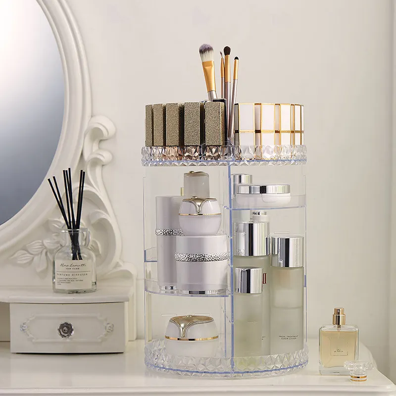 Caja de almacenamiento de acrílico transparente para cosméticos, organizador de maquillaje giratorio 360, gran oferta