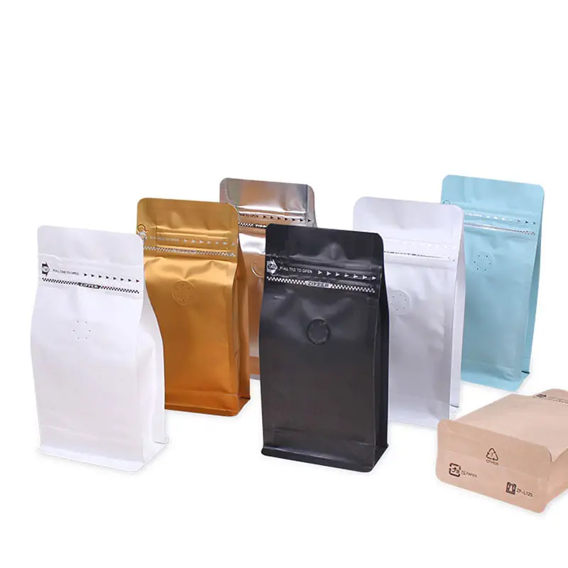 바이오 플라 생분해성 블랙 커피 백 밸브와 지퍼 사용자 정의 종이 포장 플랫 바닥 커피 빈 가방 250gr 250g