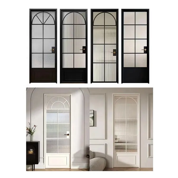 Portail classique avec poignée de serrure arc décoratif design incurvé portes en métal pour maisons d'entrée portes d'allée de cour en acier américain