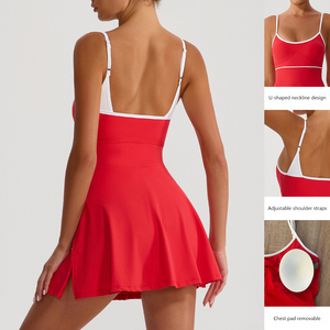 Váy màu tương phản với miếng lót áo ngực tích hợp cho khiêm tốn, quần lót lưới, váy tennis, dây đai điều chỉnh, váy ngắn - Product Image 5
