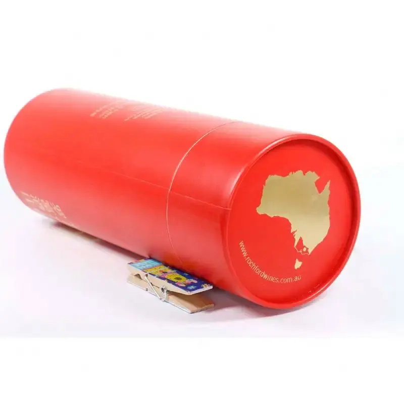 Caixa De Embalagem De Garrafa De Vinho De Tubo De Papel Vermelho Reciclável Personalizado Com Logotipo De Carimbo Quente