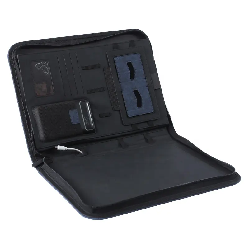 أزياء مخصص A4 الحجم رئيسه Usb شحن أغطية جلد محفظة دفتر مع Powerbank