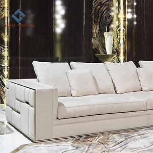 Đồ Nội Thất Phòng Khách Bằng Da Thật Của Ý Bộ Sofa Sang Trọng Hiện Đại Với Khung Gỗ Vàng - Product Image 5