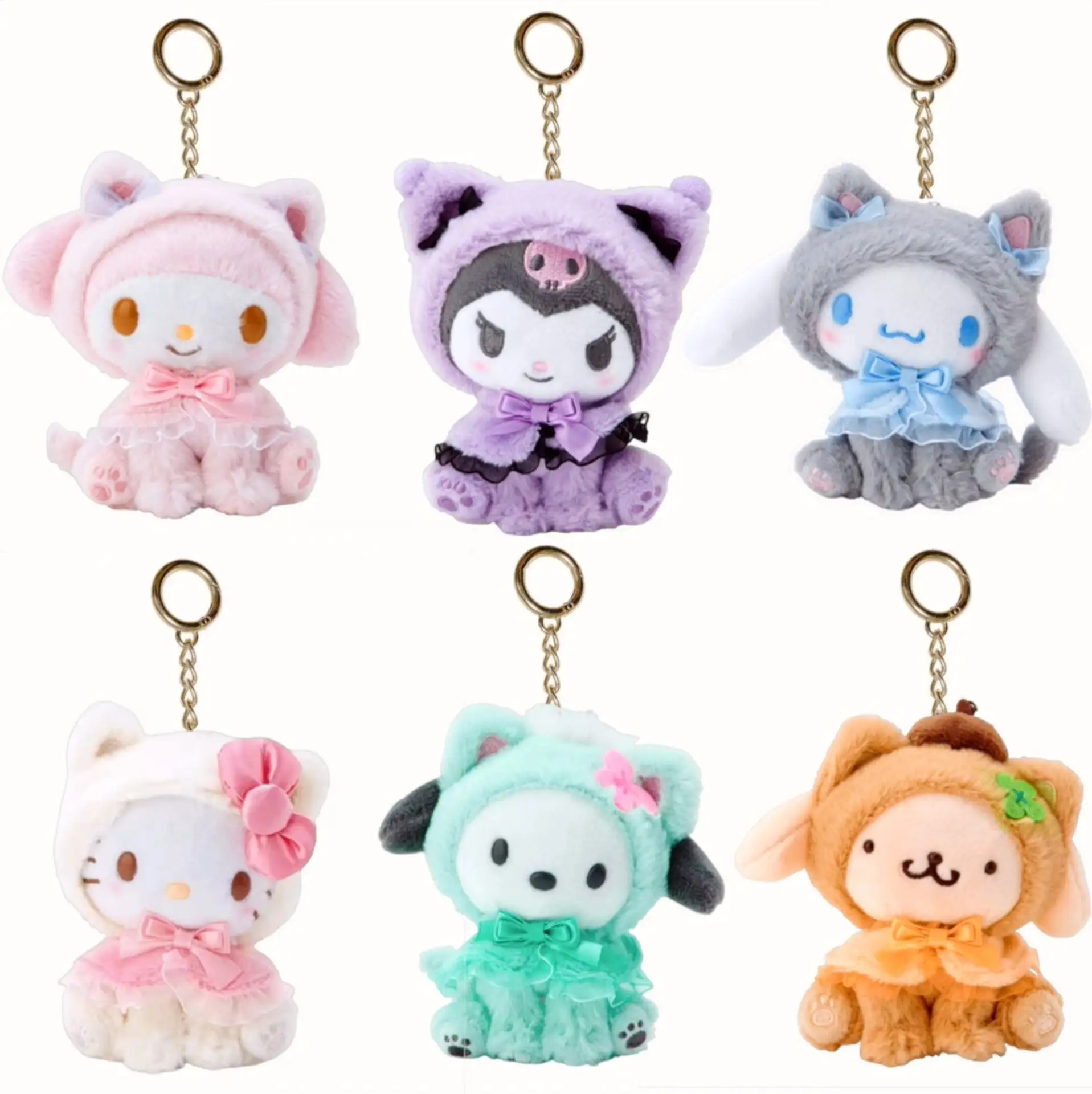 Nouvel arrivage de jouets en peluche mignons Kawaii Sanrios unisexe petite taille porte-clés peluche poupée accessoire avec chat chien