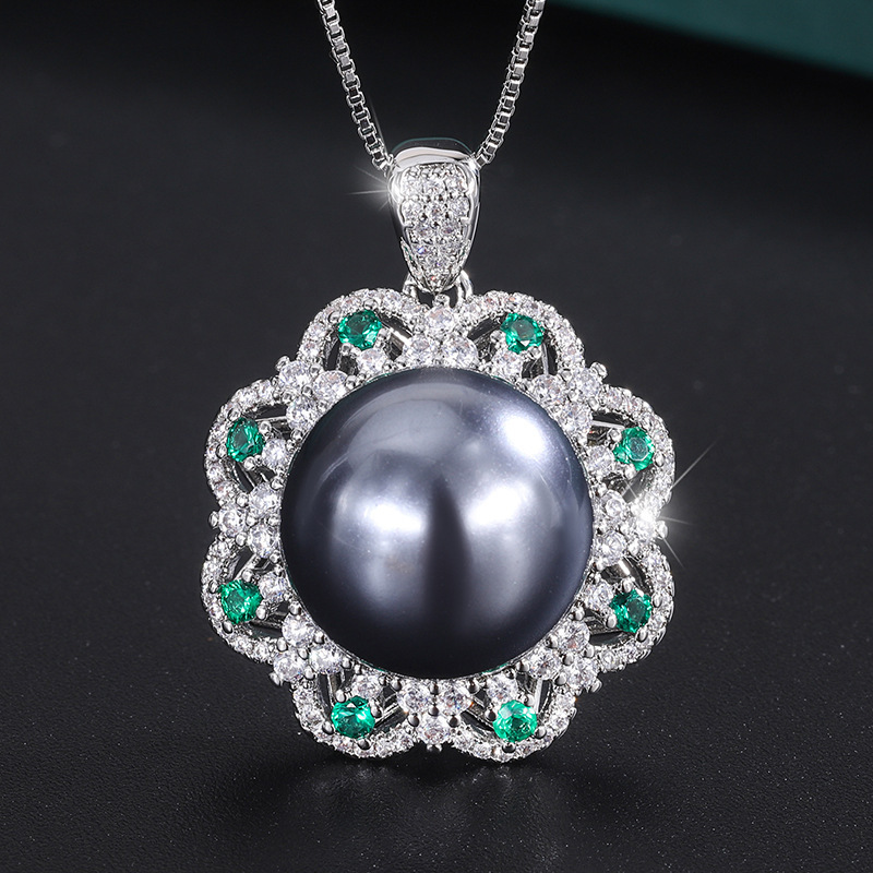Gray beads platinum pendant