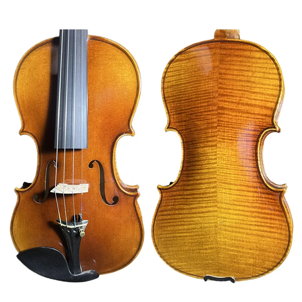 4/4手作りバイオリンストラディバリモデルとても素敵なグレイン甘いサウンド黒檀のフィッティング