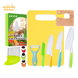 11 adet kids 'pişirme kitleri meyve sebze plastik yürümeye başlayan güvenli bıçak kesme tahtası oyuncak ahşap mutfak bıçağı gerçek pişirme için Set - Product Image 1