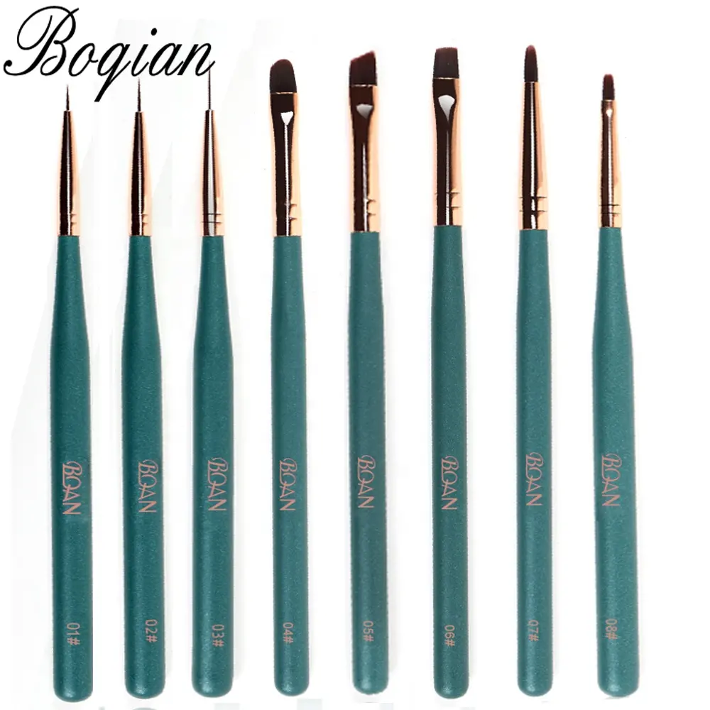 BQAN 7pcs Set di pennelli per unghie sintetiche per capelli sintetici con manico in legno verde con manico in metallo