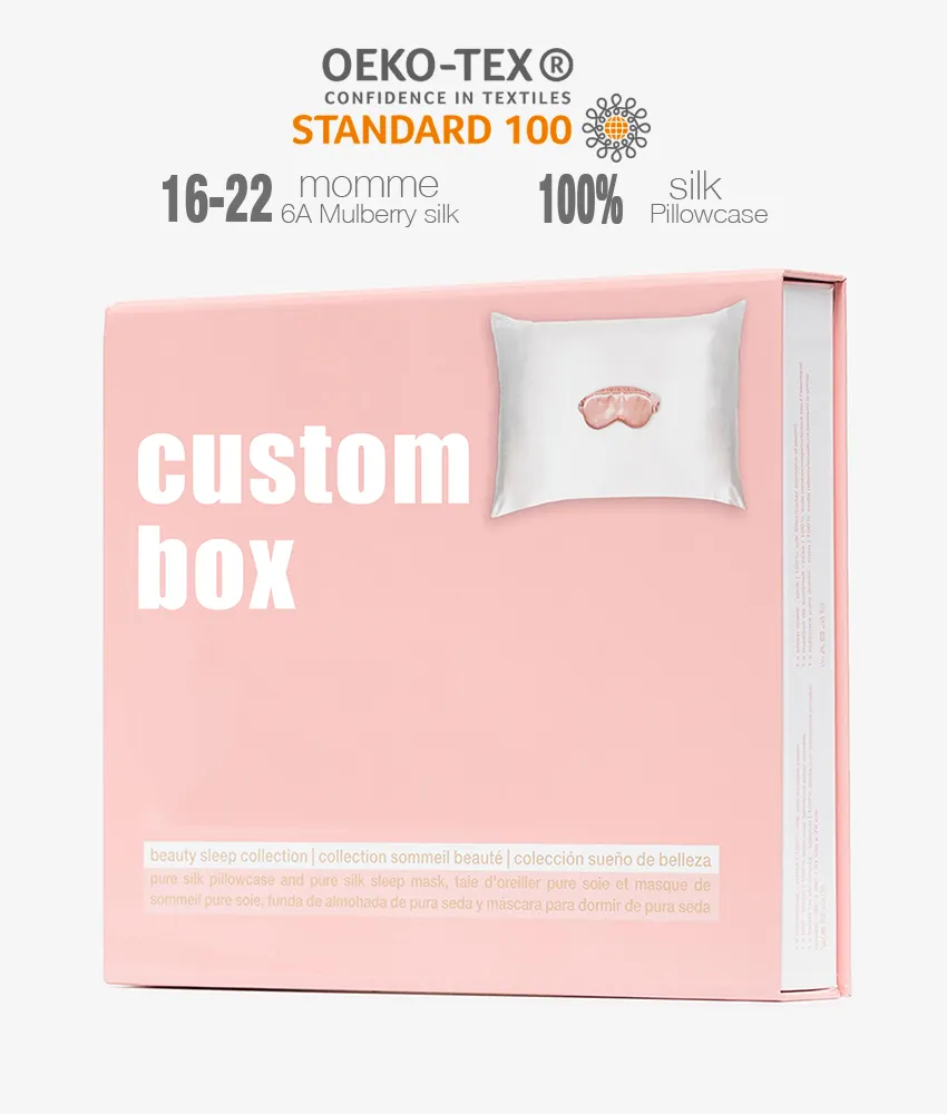 100% マルベリーシルク16-25mmシルク枕カバーギフトボックス付き枕カバー卸売カスタム刺繍ロゴシルク枕カバーセット