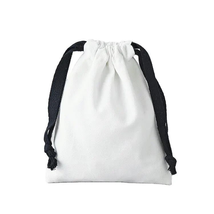 Bolsa de tela blanca lisa con cordón, de algodón, con logotipo personalizado, de lona