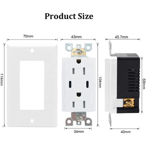 เต้าเสียบ2ช่อง15A USB 125V เต้ารับ2ช่องเต้าเสียบปลั๊กไฟ AC มีพอร์ต2ประเภท C 4.8A เต้ารับติดผนัง - Product Image 2