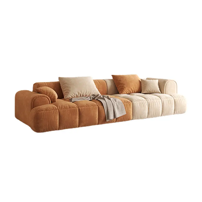 Sofa sectionnel contemporain en tissu crémeux avec design technologique pour espaces de vie compacts et villas