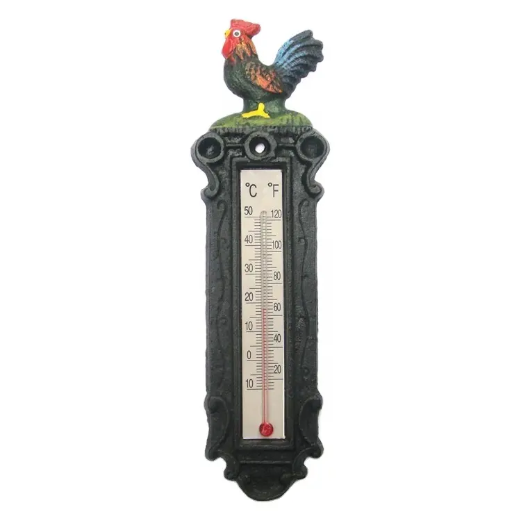 Gietijzeren Muur Gemonteerde Tuinthermometer Met Dierenkop Ontwerp Voor Huisdecoratie Dagelijks Gebruik