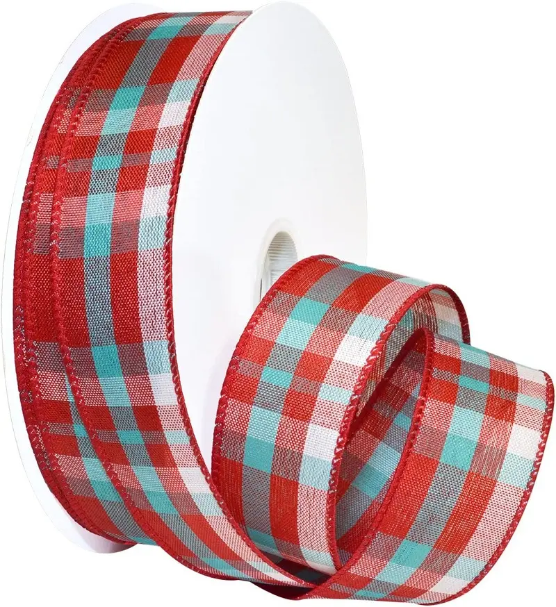 Nastro cablato del produttore nastro scozzese natalizio dal Design personalizzato per artigianato, nastro stampato in tela cablato da 1.5 pollici