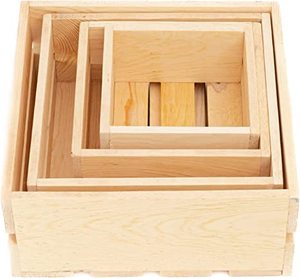 Set di 4 casse portaoggetti in legno contenitori organizer per nidificazione con manico - Product Image 6