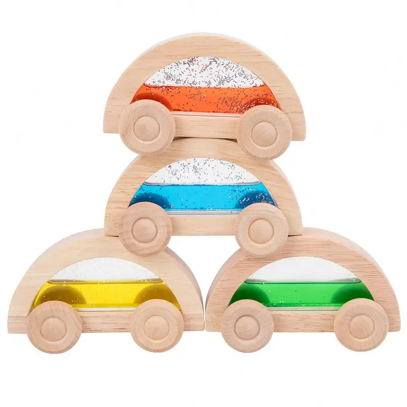 New Wooden Car Toys For Kids Colorful Light Transmitting Wooden Car Set children educational toys natural wooden toy